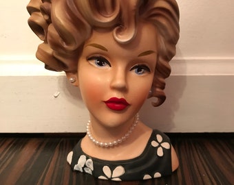 Magnificent Brinns Lg 7" Headvase Lady Head Vase Vtg 60's