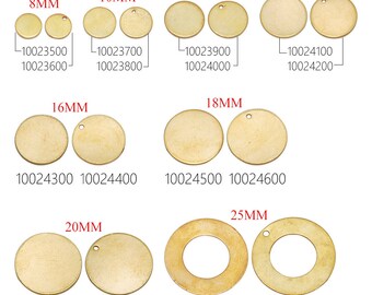 50PCS Raw Brass Metal Stamping Blanks Charms, Small ROUND DISC TAGS