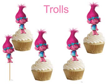 Trolls (poppy) cupcake/cakepop toppers 24 pcs