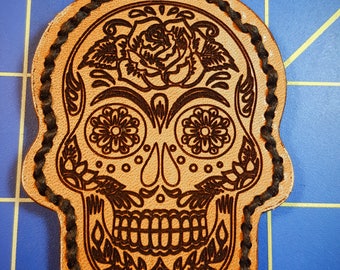 Keychain - Leather - Sugar Skull Design - Day of the Dead