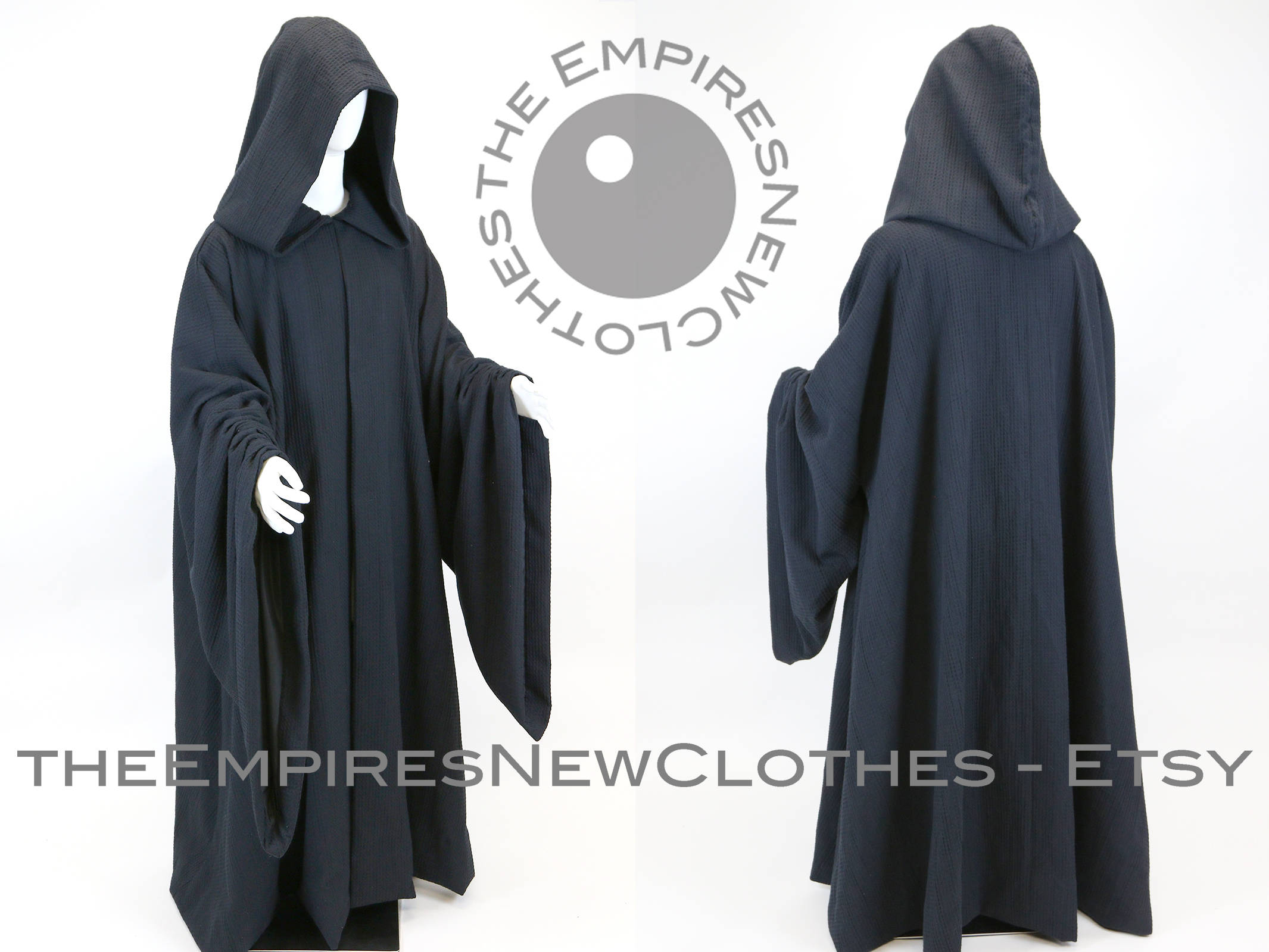 Emperor Robe Black Waffle Fabric Hooded Robe Gathered