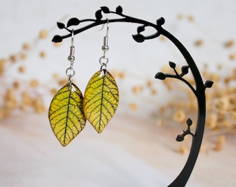 Yellow Resin Leaf - Leaf Earring - Leaves Earrings - Print Jewelry - For Nature Lovers - Nature Inspired