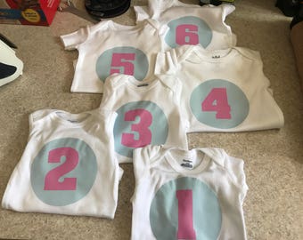 MONTH BY MONTH Printed Onesies for Baby's First Year