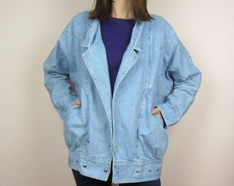 vintage 80s 90s blue denim jacket acid wash XL