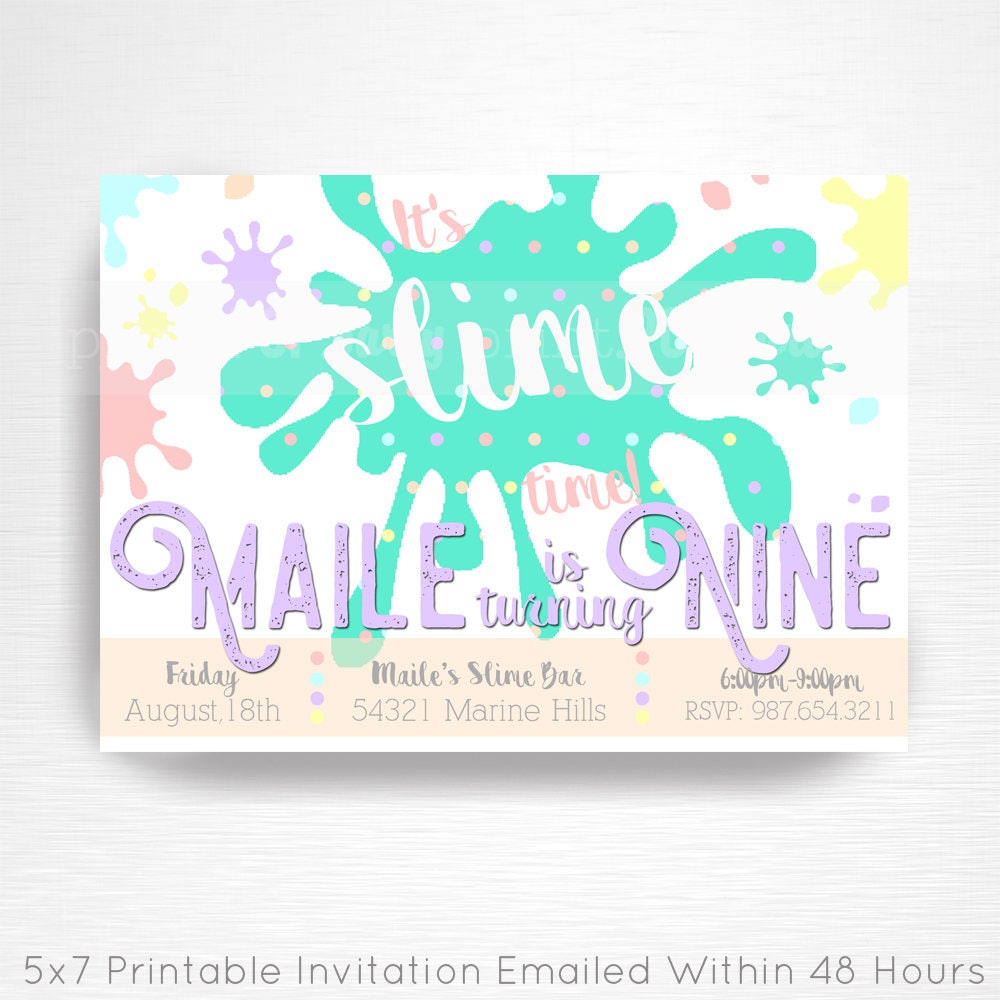 Slime Birthday Party Printable Invitation YOU Print Pastel