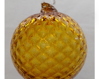 Gold Diamond Facet Blown Glass Ornament 3.5 inches FREE SHIPPING