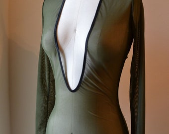 Deep V Open Back Bodysuit, Made to Order, Handmade Lingerie