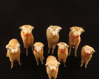 Instant Collection of Antique Wooly Putz Stick Leg Sheep