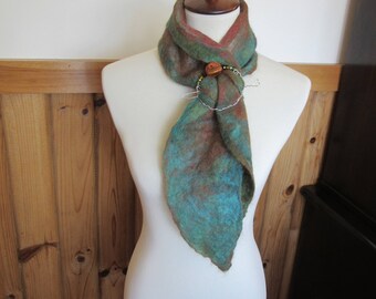 Alpaca Nuno Felted Scarf - Handmade From Alpaca and Other Fibers includes Handmade Scarf Ring/Pin Set