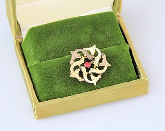 Antique Edwardian 10k Gold Pin | Antique Gold Starburst Brooch | Gold Edwardian Circle Brooch Pin