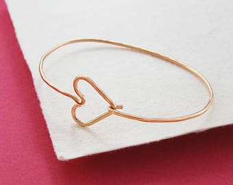Rose Gold Bracelet, Rose Gold Bangle, Heart Bracelet, Heart Jewelry, Simple Gold Bracelet, Everyday Bracelet, Gold Bracelet, Cuff Bangle