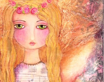 Guardian Angel Print - Love Shabby Pink Whimsical Art by Joann Loftus