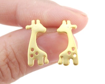 Baby Spotted Giraffe Silhouette Animal Shaped Stud Earrings in Gold | Minimalistic Handmade Animal Jewelry