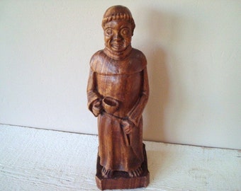 Vintage Hand Carved Wood Monk