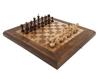 Walnut Handmade Armenian Chess Set 3 in 1 backgammon checkers High Detail Wooden Board Game Hand Crafted Nardi + gift