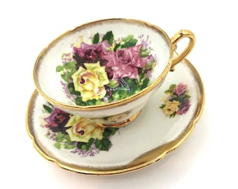 Stanley Pink and Yellow Rose Bouquet Tea Cup- Vintage English Tea Cup- Tea Party - Tea Cup Collector - Gifts for Her