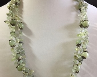 Hand Made Crochet Necklace with Prehnite.