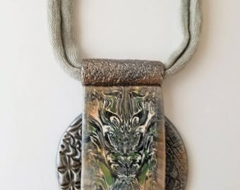 Metallic look Polymer Clay Pendant with Abstract Design