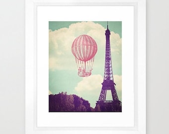 Paris Balloon print - Paris / Eiffel Tower / Nursery