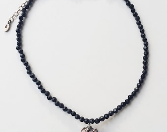 Vintage Signed Barse Genuine Faceted Onyx & Sterling Silver Necklace, Vintage Onyx Necklace, Barse Jewelry