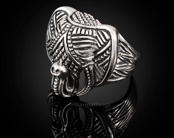 Solid Sterling Silver Hindu God Ganesha Elephant Head Mens Ring