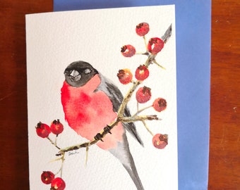 Red Bird Original Watercolour Painting Card A6