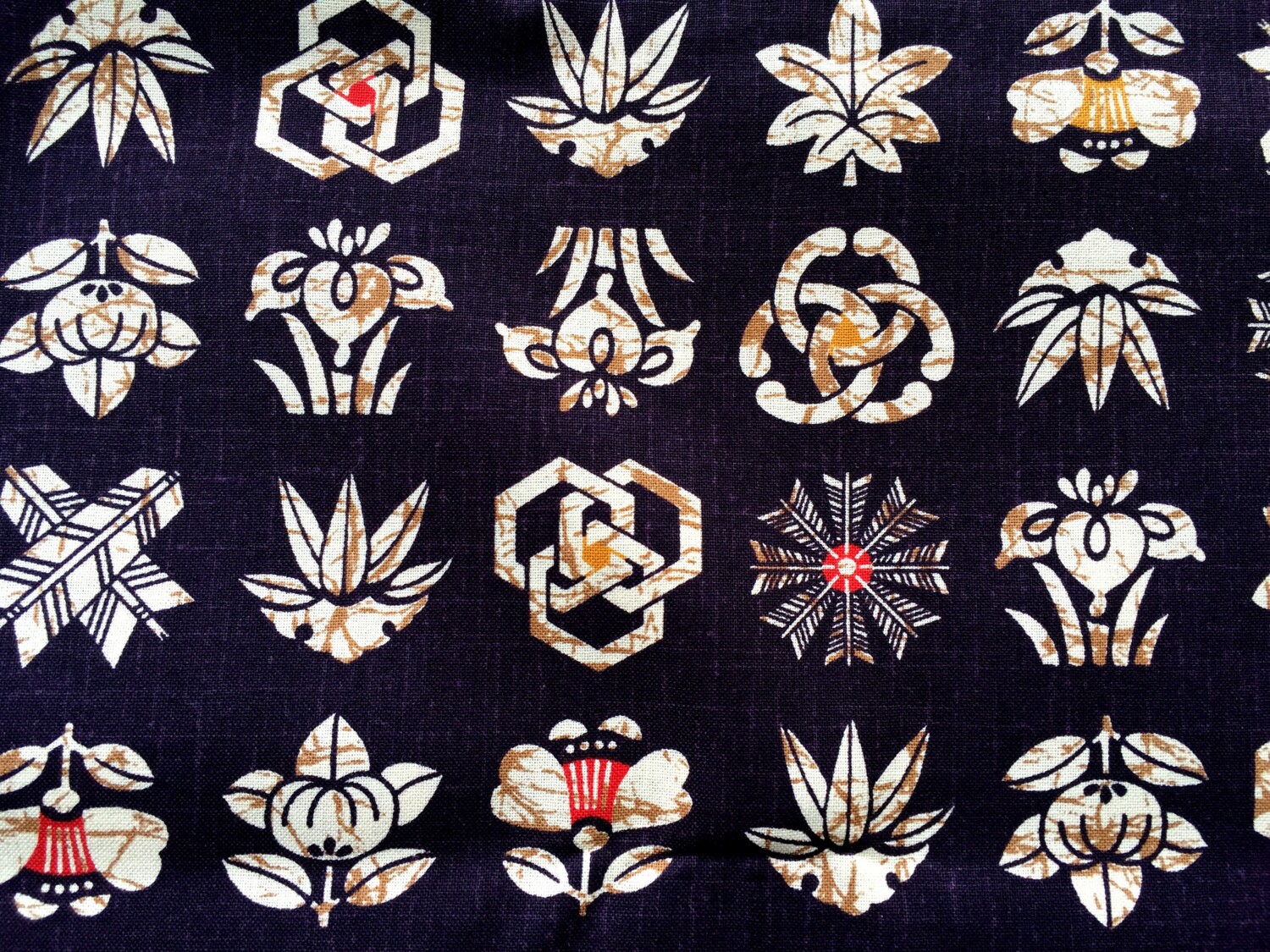 Traditional Japanese Fabric Cotton Fabric Kamon Family Crest Dark