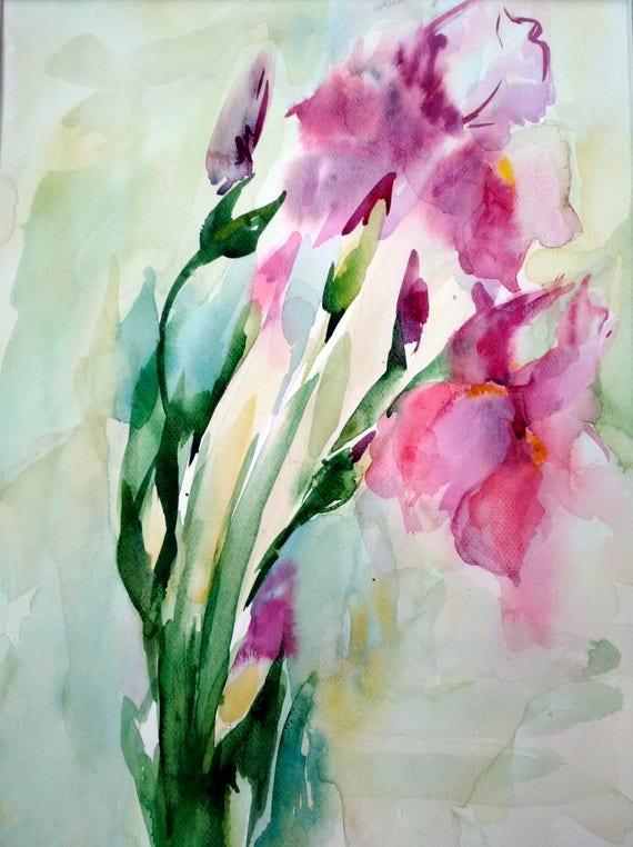 Iris Original watercolor painting abstract watercolor