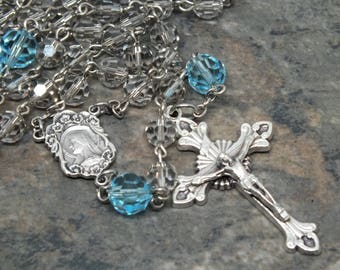 Czech Crystal Rosary in Velvet Crystal and Aqua Bohemica, 5 Decade Rosary, Catholic Rosary, Prayer Beads