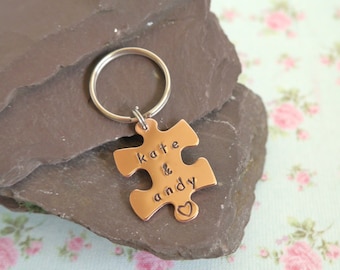 Jigsaw Keyring, 7th Anniversary Gift, Personalised Puzzle Piece, Personalised Couples Key Chain, Gift for Bride and Groom, For Boyfriend