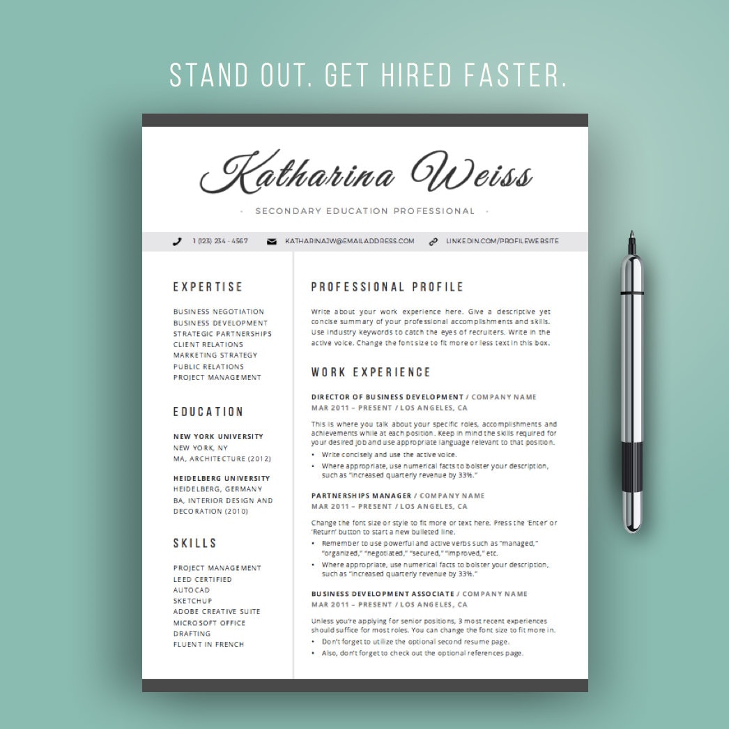 resume template modern cv template instant download word