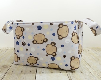 Monkeys on Gray Fabric Storage Basket - Diaper Caddy - Toy Storage
