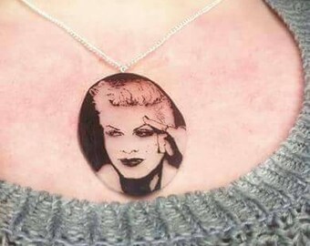 Pink-alecia moore-necklace-pendant-shrink art-music-shrink plastic-art piece-chain-hand drawn-art-illustration-jewelry-icon