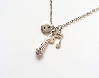 Microphone Necklace, Music Note Necklace, Music Charm Necklace, Music Jewelry, Music Gift, Musical Necklace, Gift For Musician (SM10.11)
