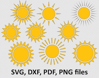 Sun svg - sun clipart - sun face clip art Cutting Template SVG DXF pdf png Silhouette DIY Cricut Vector digital Download sun bundle