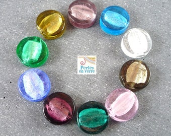 10 pearls multicolored pucks 15x5mm (pv165), Murano style glass