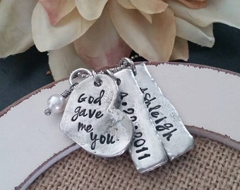 Hand Stamped Jewelry-Personalized necklace-Hand Stamped Pewter Heart Necklace-God gave me you-New Mommy-Mother's Necklace-Adoption