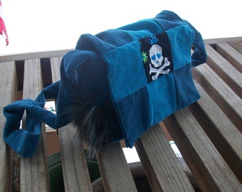Blues Skulls Faux Fur Recycled Corduroy Crossbody Purse Ready to Ship