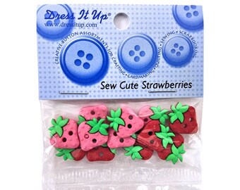 Sew Cute Strawberries Two Hole Novelty Buttons Jesse James Dress it Up Theme Pack