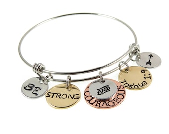 Christian Jewelry - Joshua 1:9 or Deuteronomy 31 6 - Hand Stamped Be Strong and Courageous - Engraved Bracelet - Expressions Bracelets