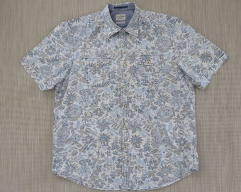 TOMMY BAHAMA Shirt JEANS Island Crafted Details Vintage Inspired Techno Floral Print Modern Fit 100% Cotton Men - L - Oahu Lew's Shirt Shack