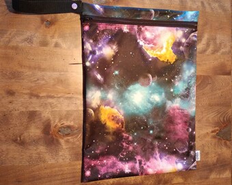 Galaxy print - SMALL Wetbag for Cloth Diapers, Wet swimsuits, Sweaty gym gear. 100% PUL.