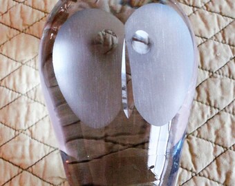 Swedish Glass Owl Paperweight Mid Century Home Decor