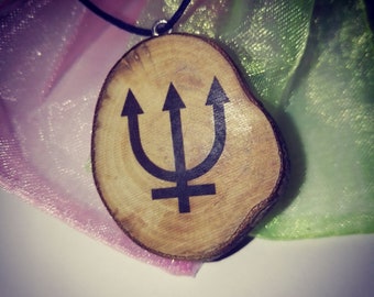 Celestial Symbol Neptune Planets Moon Venus Jupiter Necklace Wooden Charm Brown Eco Friendly Handmade Personalised Charms Jewellery #Etsy
