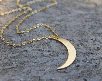 Gold Crescent Moon Necklace // 16K Gold // Moon Necklace // Layering Necklace // Minimal Necklace // Boho Necklace // Half Moon