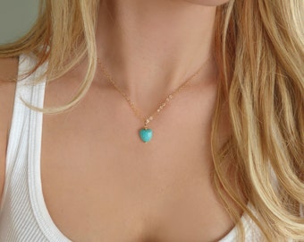 Turquoise Heart Necklace, Tiny Turquoise Necklace, Turquoise Pendant Necklace, Small Turquoise Heart, Tiny Heart Pendant Jewelry Gift