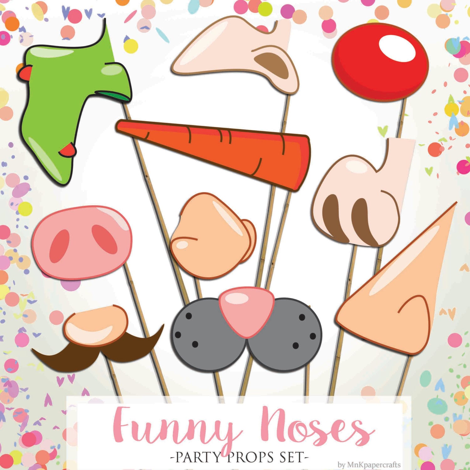 Funny Noses Printable Party Props Set Photo Booth Clown