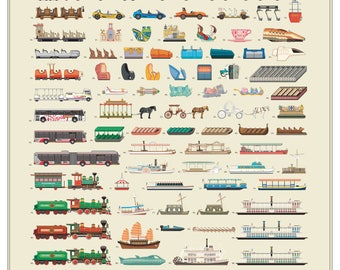 Walt Disney World Attraction and Transportation Vehicles Poster