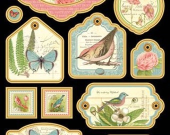 Graphic 45, Botanical Tea, Chipboard Tags, Vintage, Retired