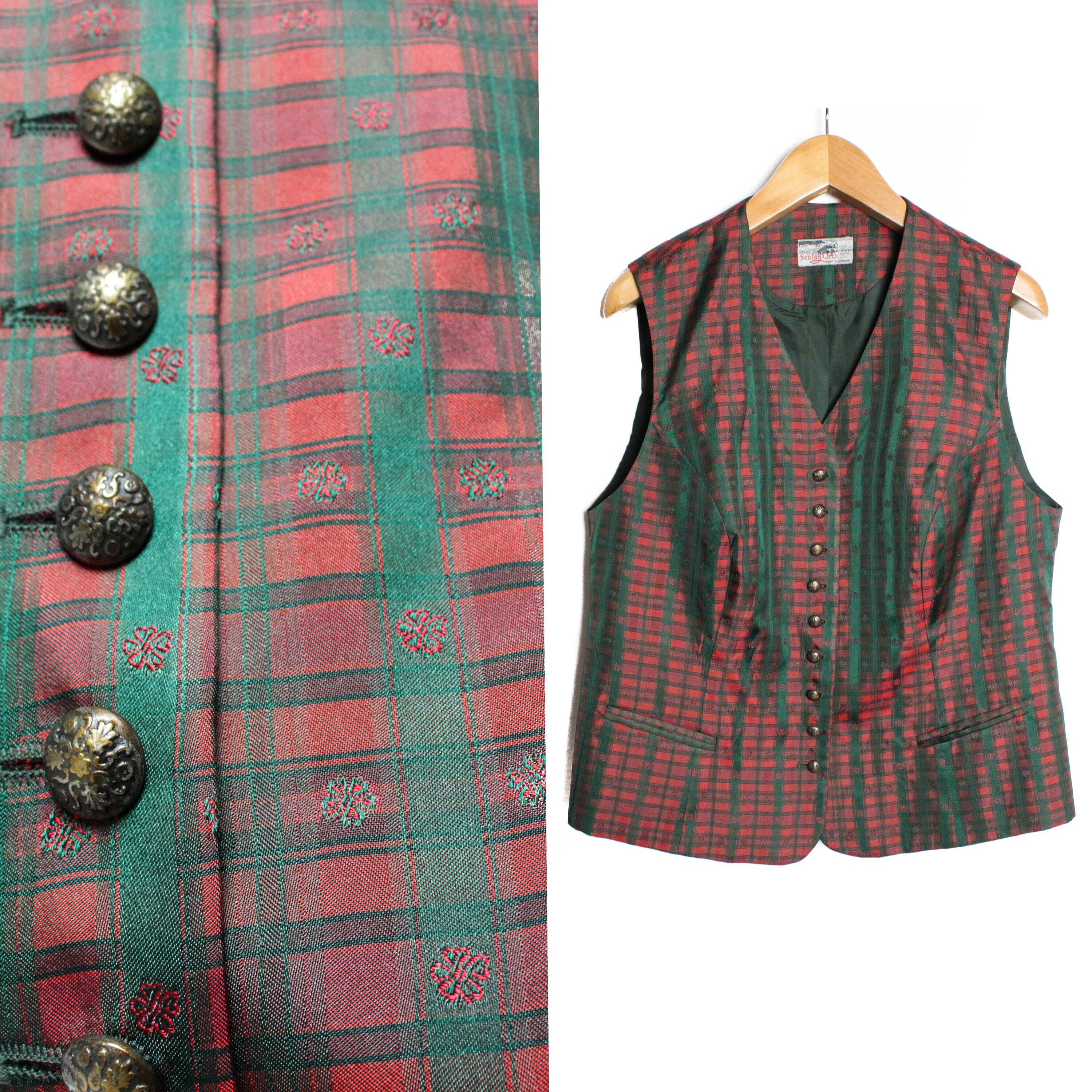 Red Plaid vest Green plaid vest Womens waistcoat 90s